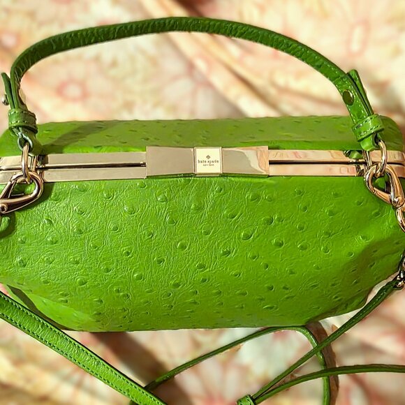 RARE NWOT Green Ostrich Leather Victoria Falls Madeline Kate Spade Satchel +Body - Picture 4 of 15